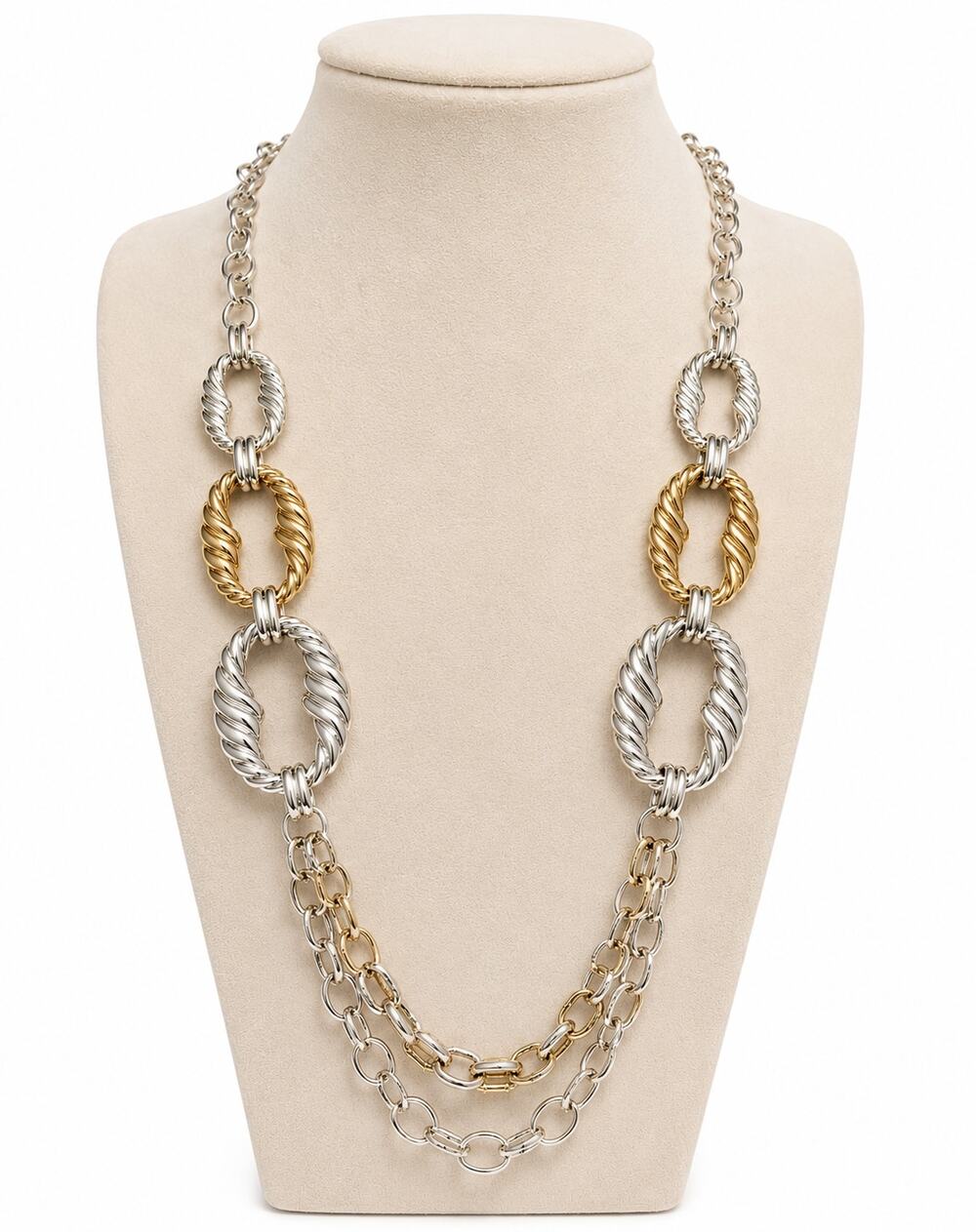 Etienne‎ Aigner Necklace Gold Silver Tone Rope Link Statement 30" Vintage